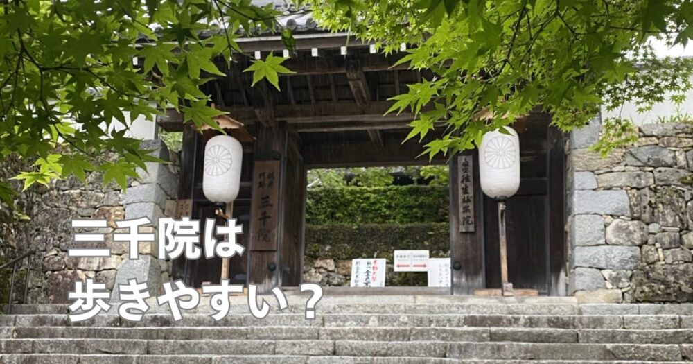京都・大原の三千院 の山門と石段の写真。歩きやすさや坂道、段差が気になる方向けに実際に歩いて感じたことをまとめた記事のアイキャッチ画像。